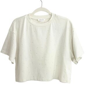 ♥️ Cropped Boxy Tee Cream Off White Embellished Rhinestones Mable Women Size M